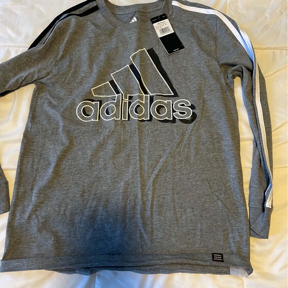 Adidas Gray Big Boys Cotton Long Sleeve Tee NEW NWT